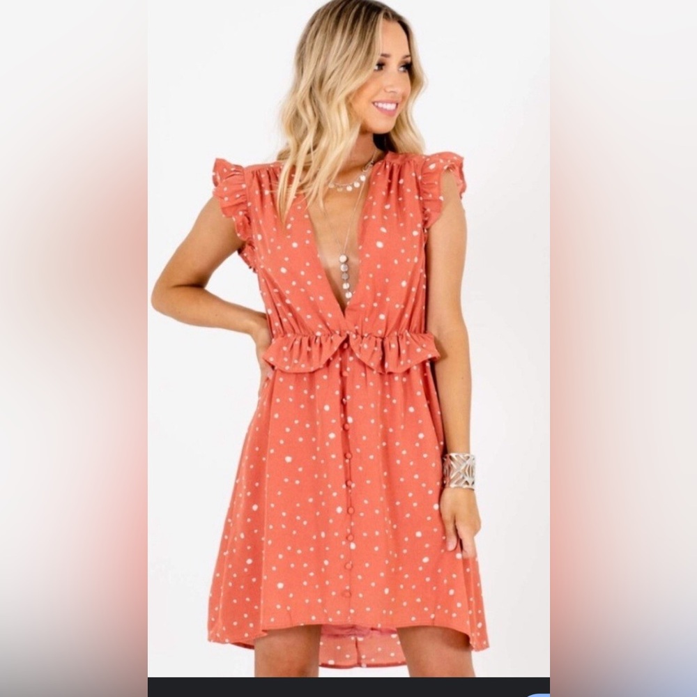Wild Honey Coral Ruffle Dress